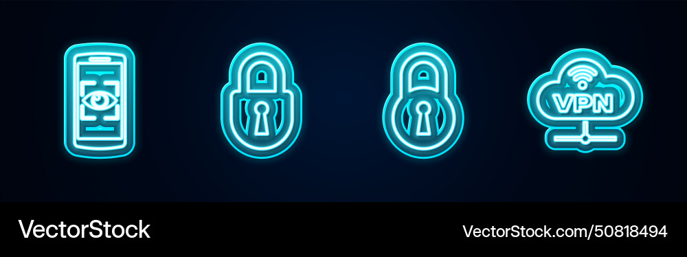 Set line mobile and eye scan lock vpn network Set line mobile and eye scan lock vpn network vector image