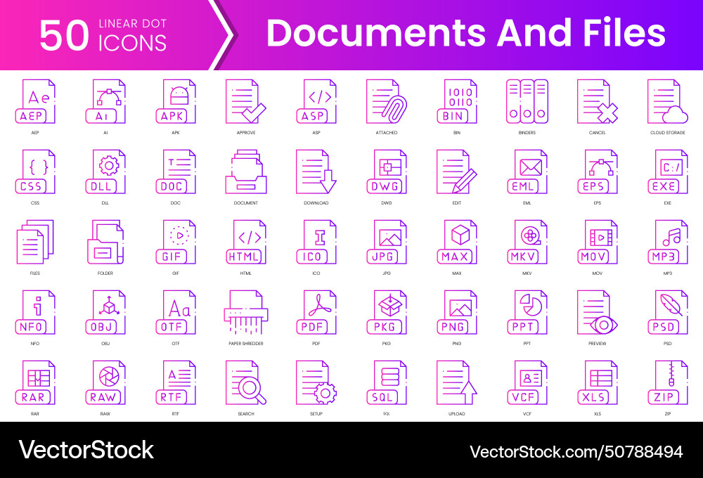Set of documents and files icons gradient style Set of documents and files icons gradient style Vector Image