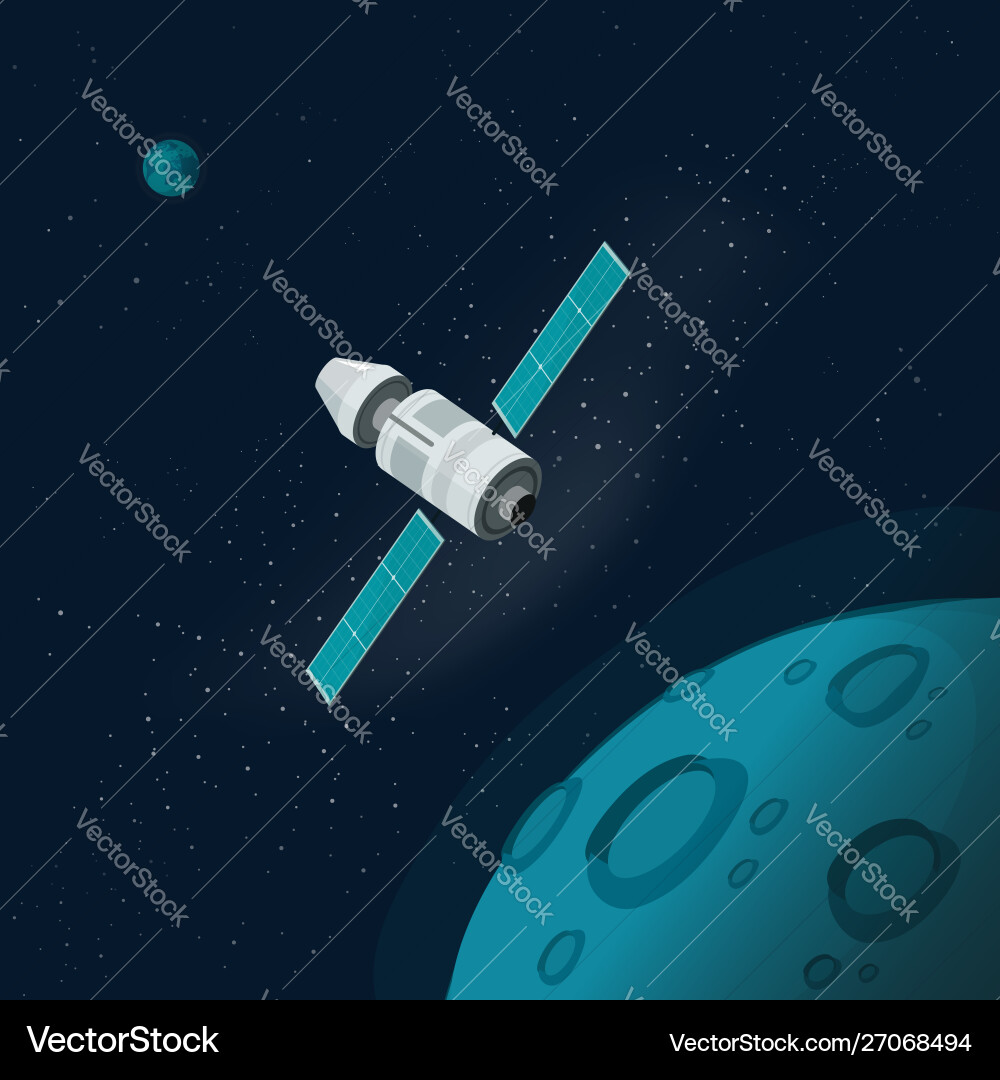 Universe or outer space with planets and spaceship Vector Image