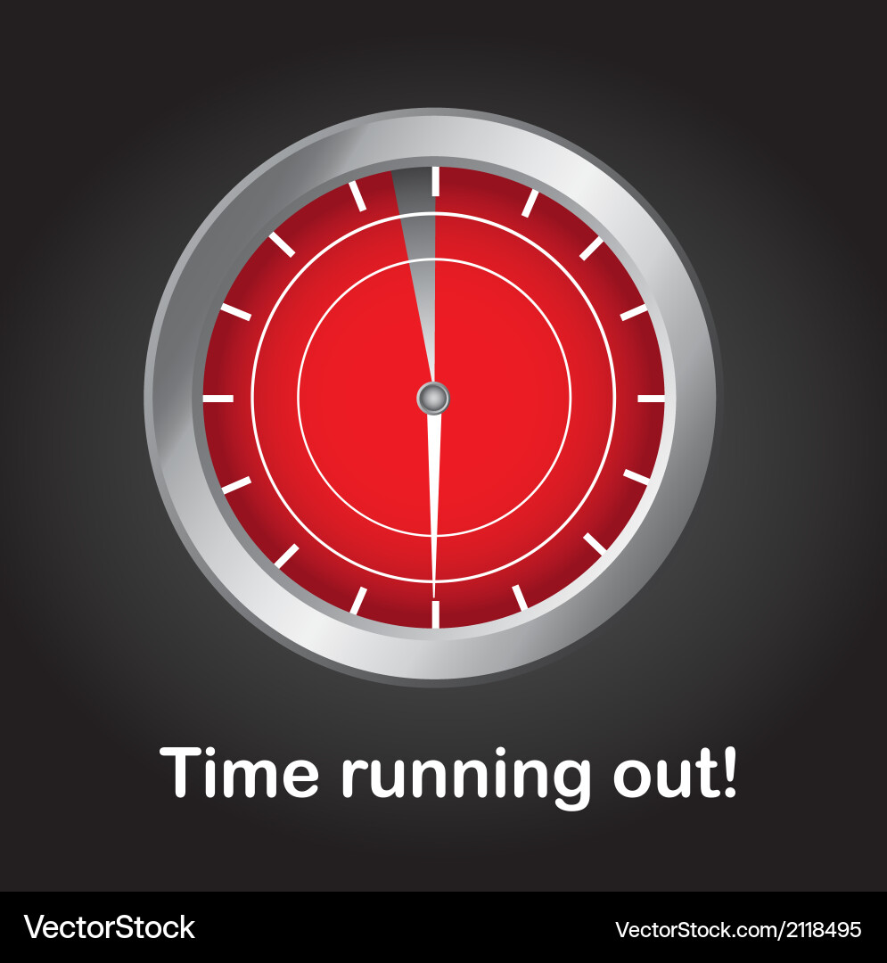 Clock with time running out text over black vector image