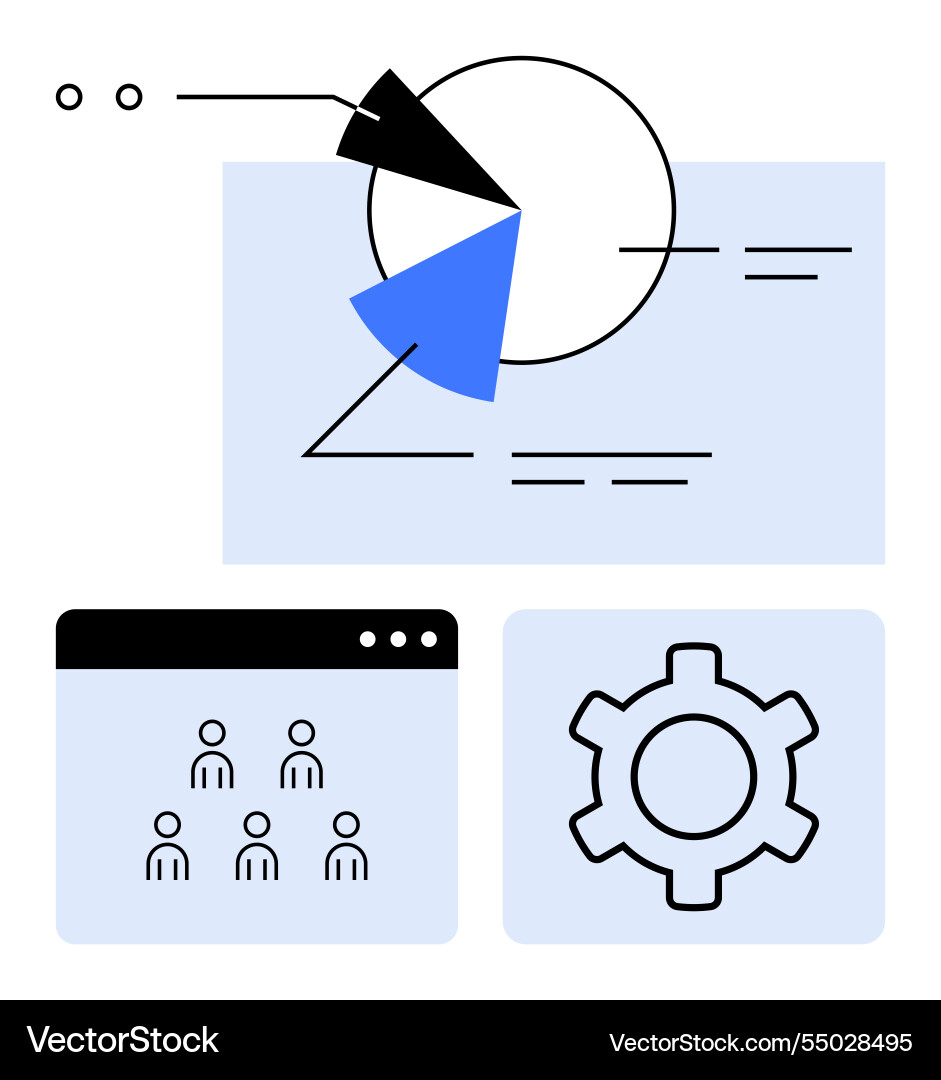 Data analysis with pie chart team modeling Data analysis with pie chart team modeling vector image