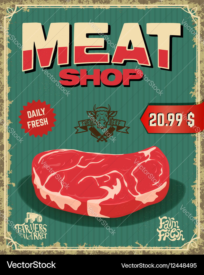 Fresh Meat Butcher Shop - Red & White Vector Image