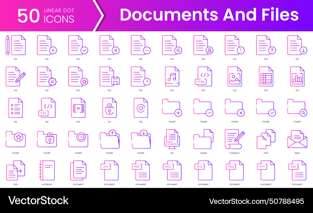 Set of documents and files icons gradient style Set of documents and files icons gradient style Vector Image