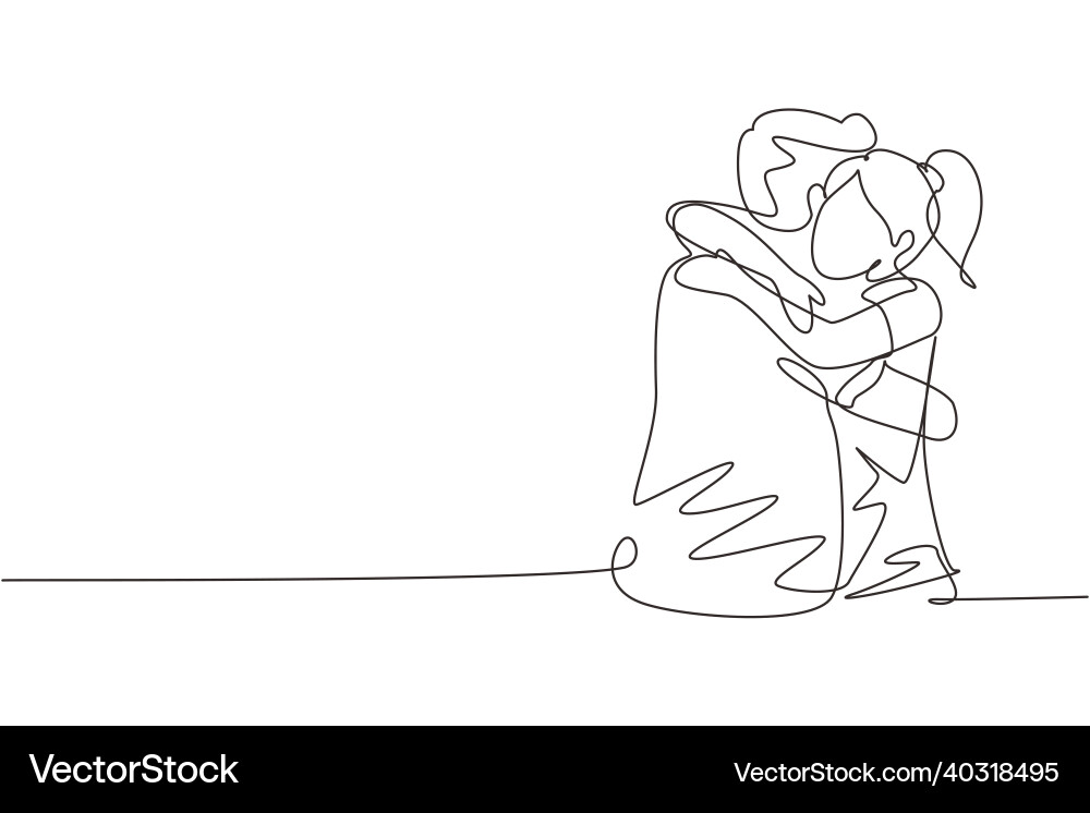 Single continuous line drawing girl is hugging Single continuous line drawing girl is hugging vector image