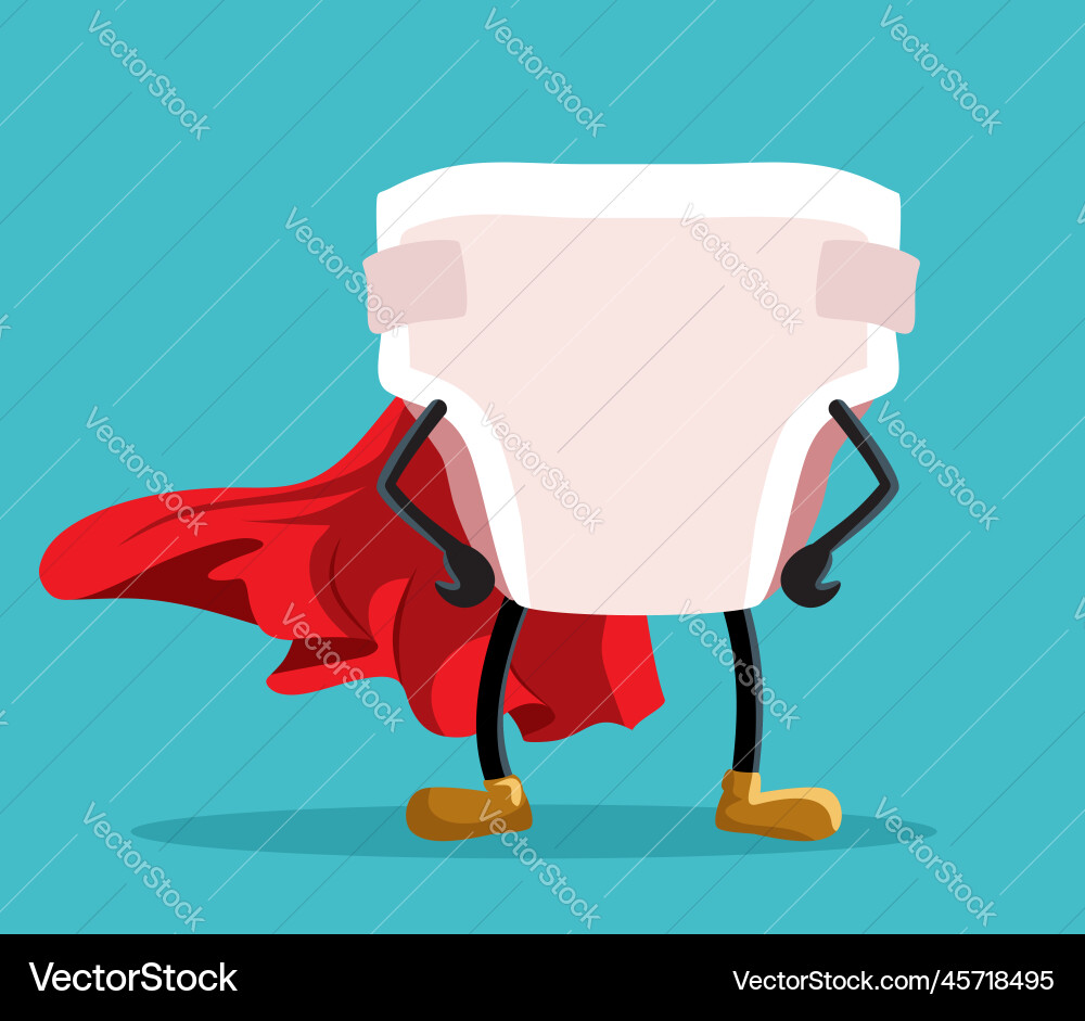 Superhero diaper character with red cape cartoon Superhero diaper character with red cape cartoon vector image