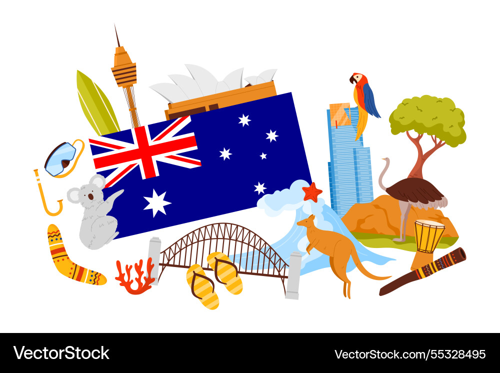 Travel to australia collage of australian famous Travel to australia collage of australian famous vector image