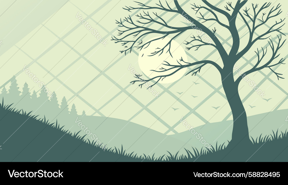 Tree on hill with grid overlay abstract landscape Vector Image