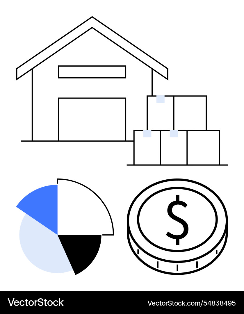 Warehouse with stacked boxes pie chart Warehouse with stacked boxes pie chart Vector Image