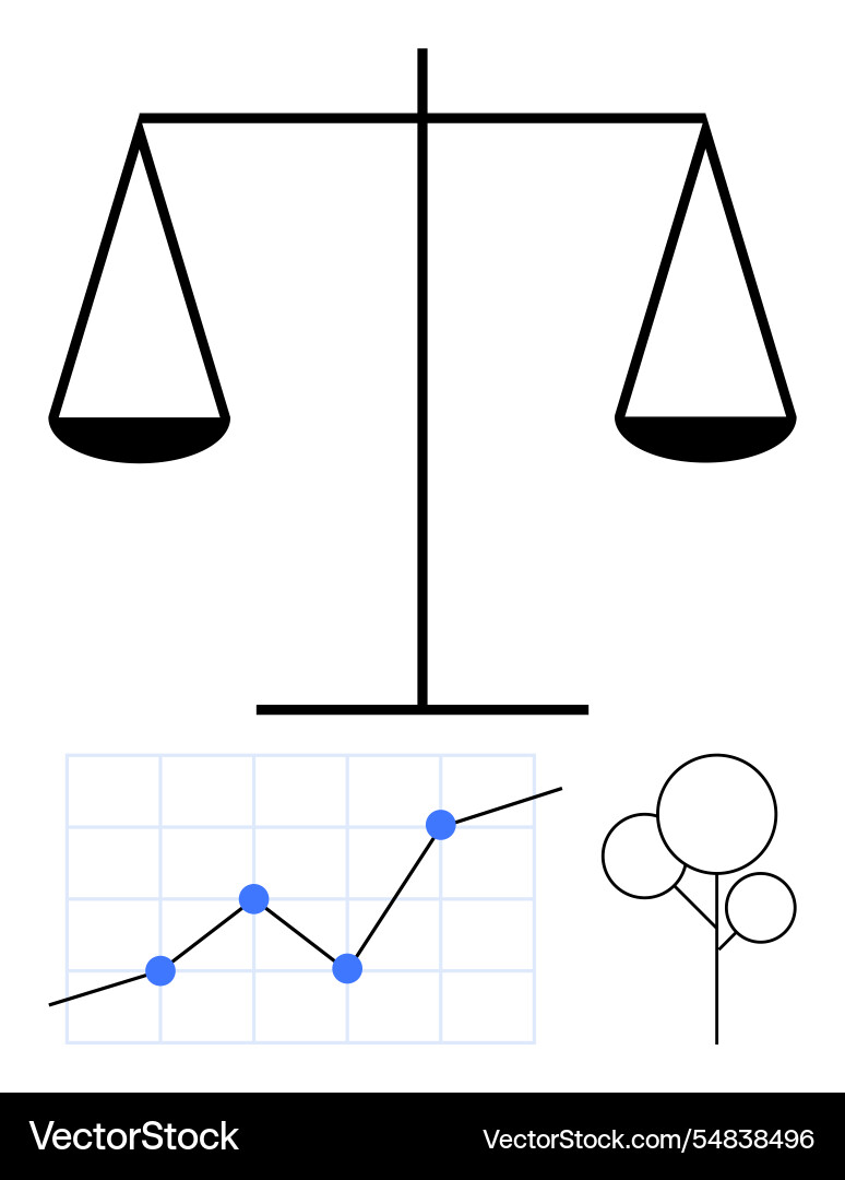 Balance scale with line graph and abstract tree Balance scale with line graph and abstract tree vector image