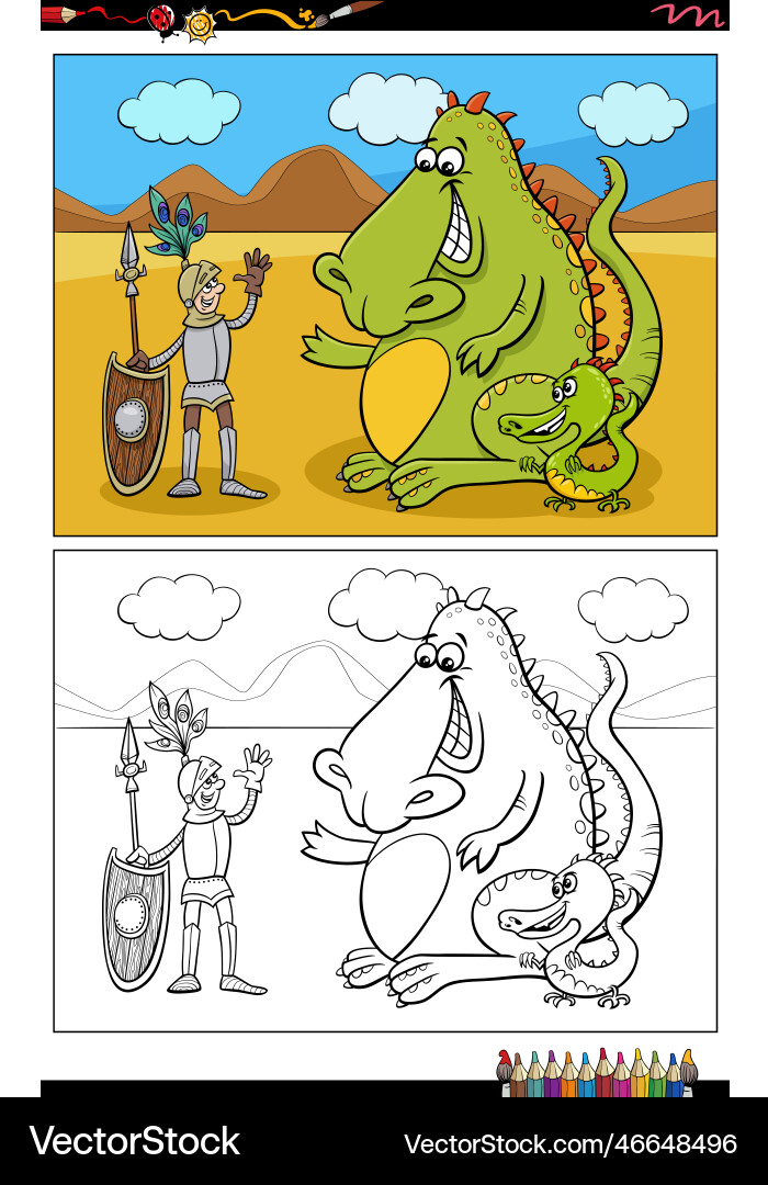 Cartoon Drachen und Ritter mit einem freundlichen Gespräch Cartoon Drachen und Ritter mit einem freundlichen Gespräch vektorbild