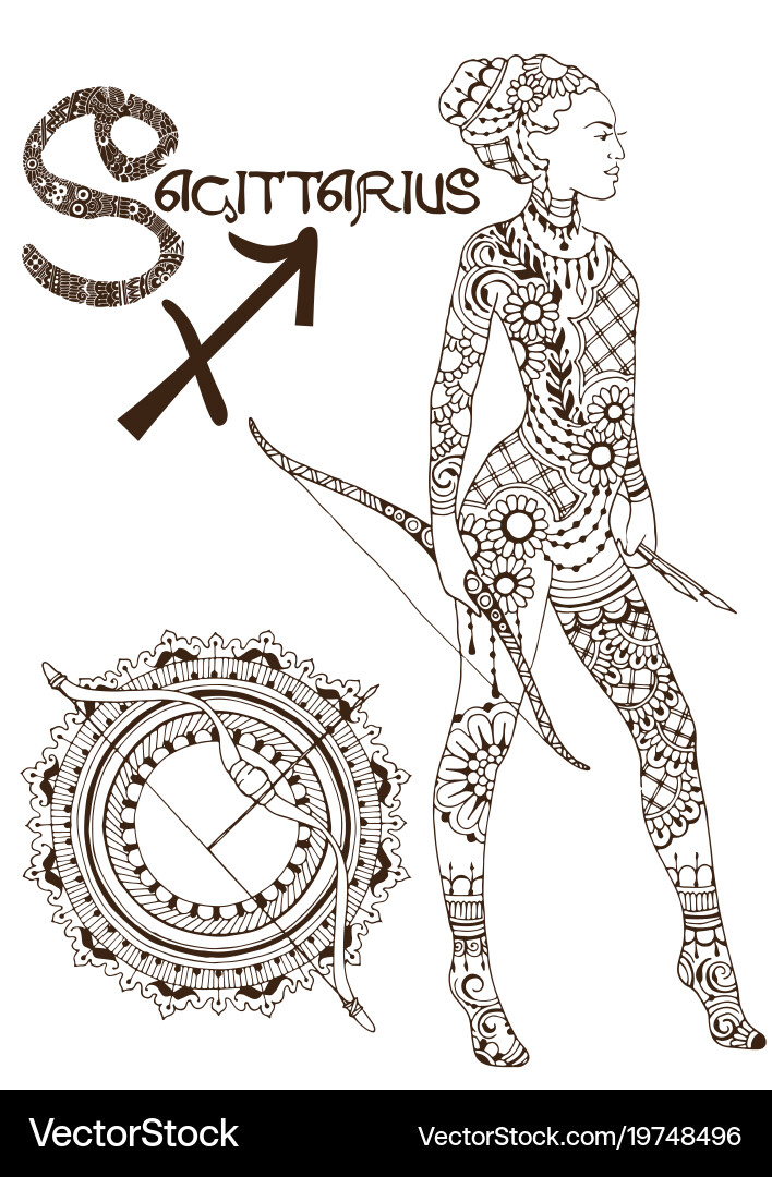 Elegant Sagittarius Mehndi Zodiac Vector Image