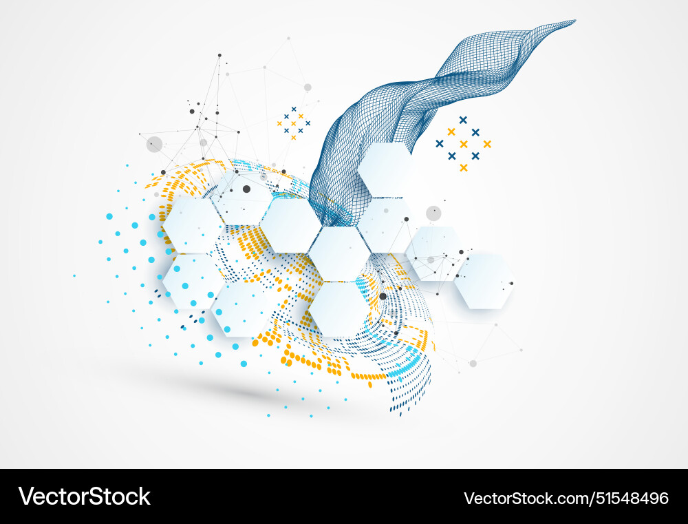 Halftone theme with wireframe wave science Halftone theme with wireframe wave science vector image