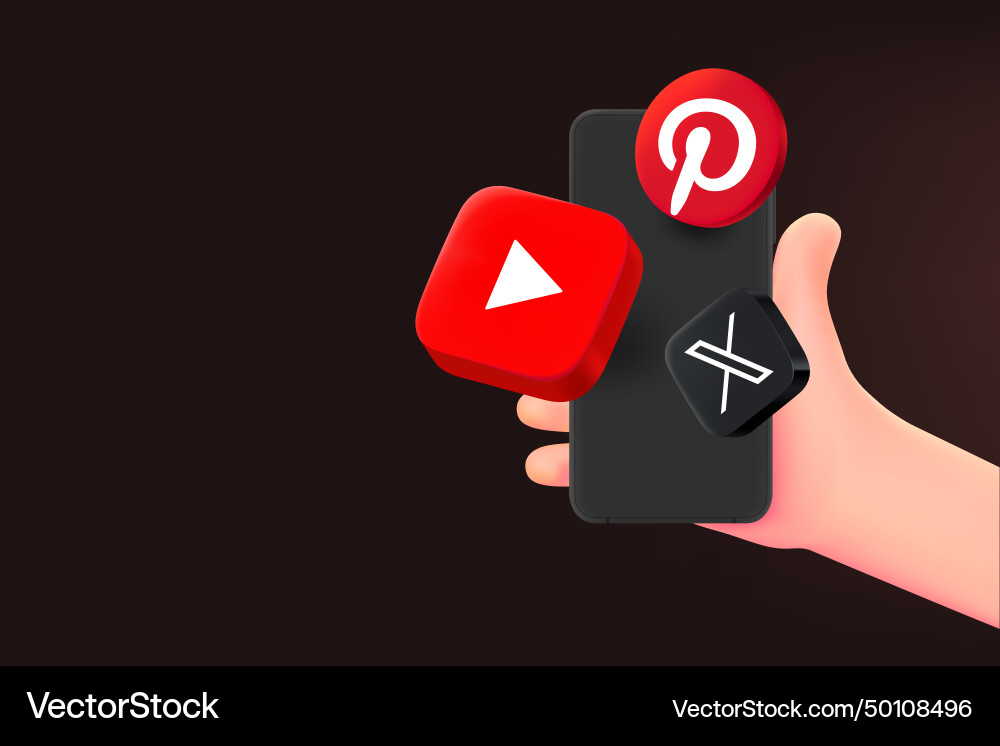 Using mobile media applications pinterest youtube vector image
