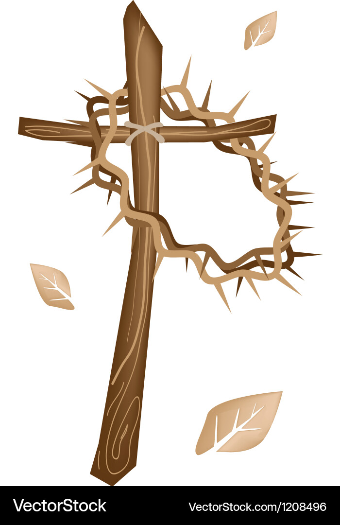 Wooden Cross with Crown of Thorns Vector Image