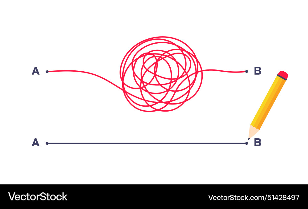Complex and easy simple way from point a to b Complex and easy simple way from point a to b vector image