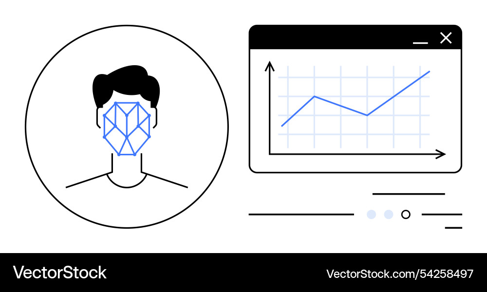 Facial recognition technology analyzing data vector image