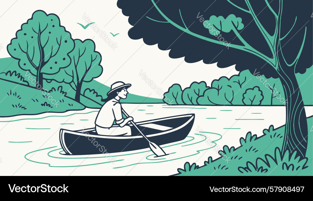Man boating in forest river scene design Vector Image