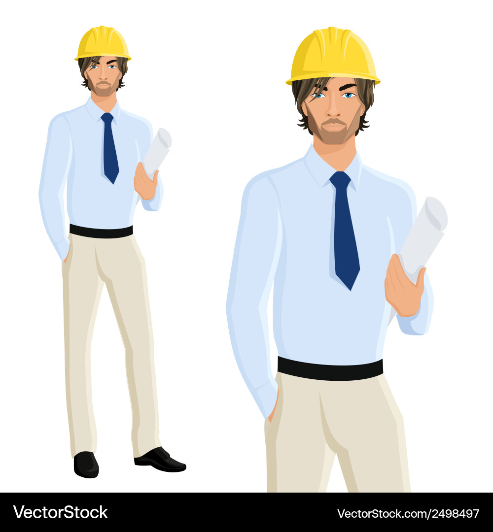 Man in Helmet with Blueprint vector image