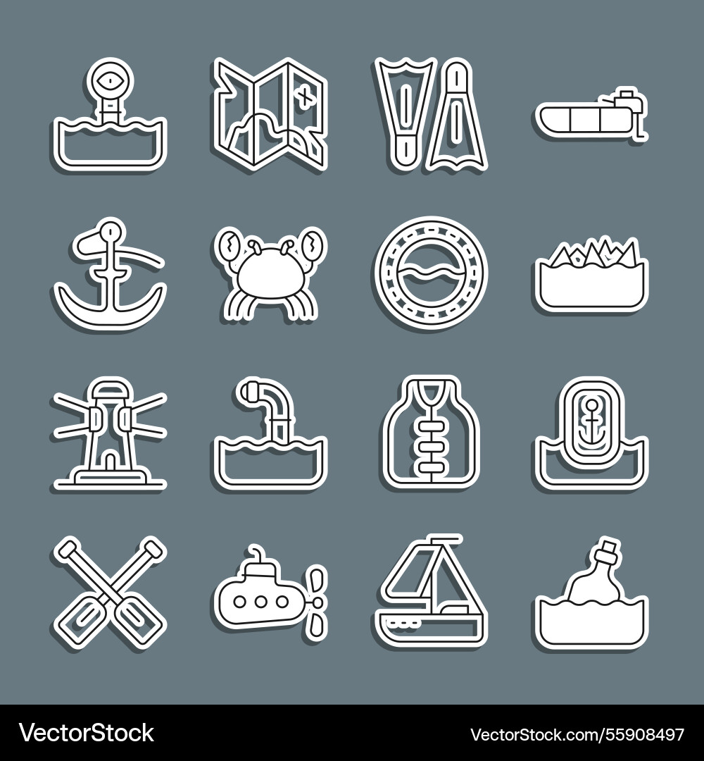Set line bottle with message in water location Set line bottle with message in water location vector image