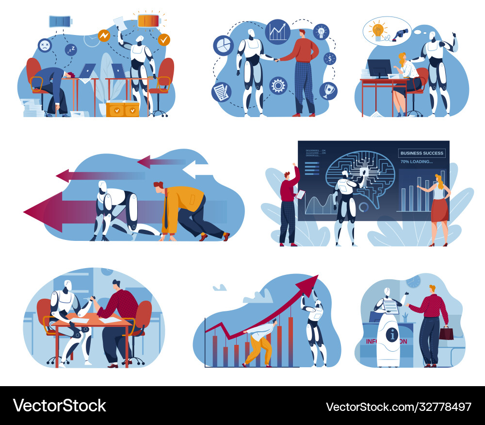 Teamwork with Robot AI vector image