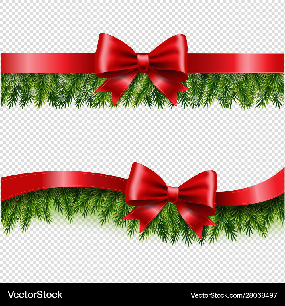 Two red ribbon and fir tree transparent background vector image