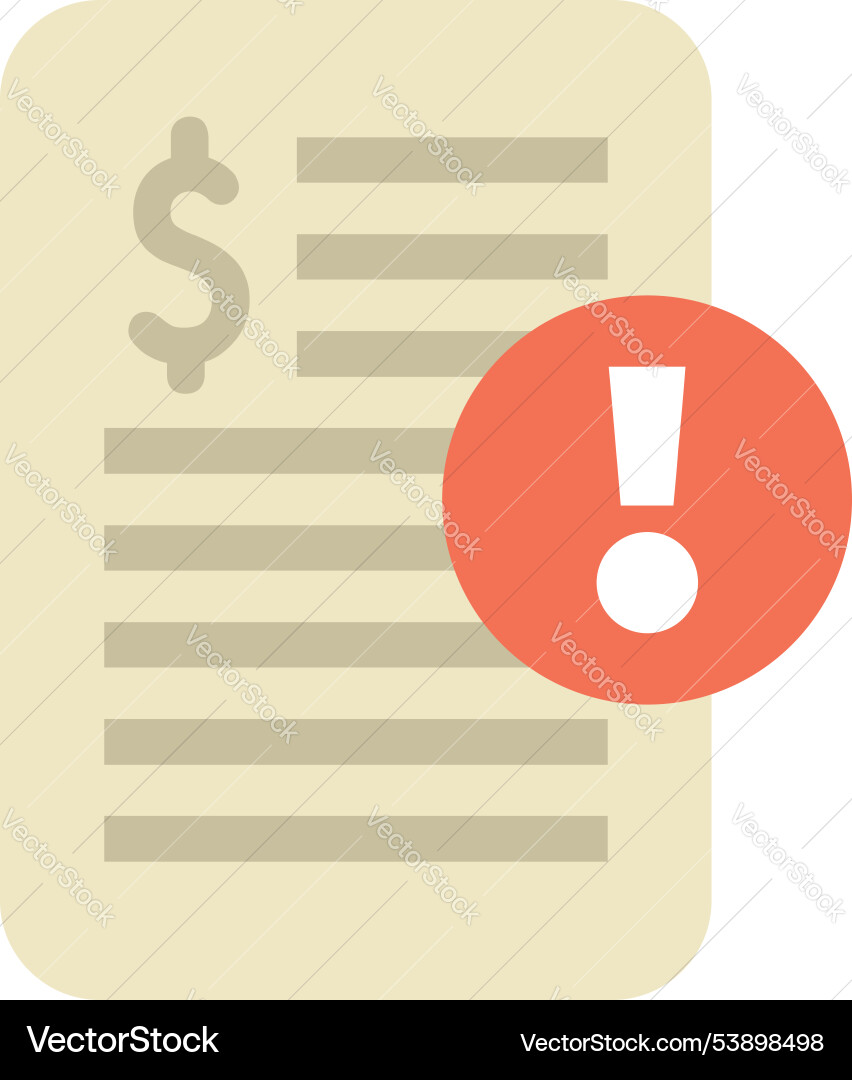 Invoice with exclamation point showing problem Invoice with exclamation point showing problem vector image