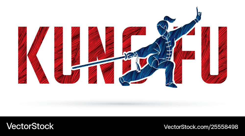 Kung fu action designed with text font vector image