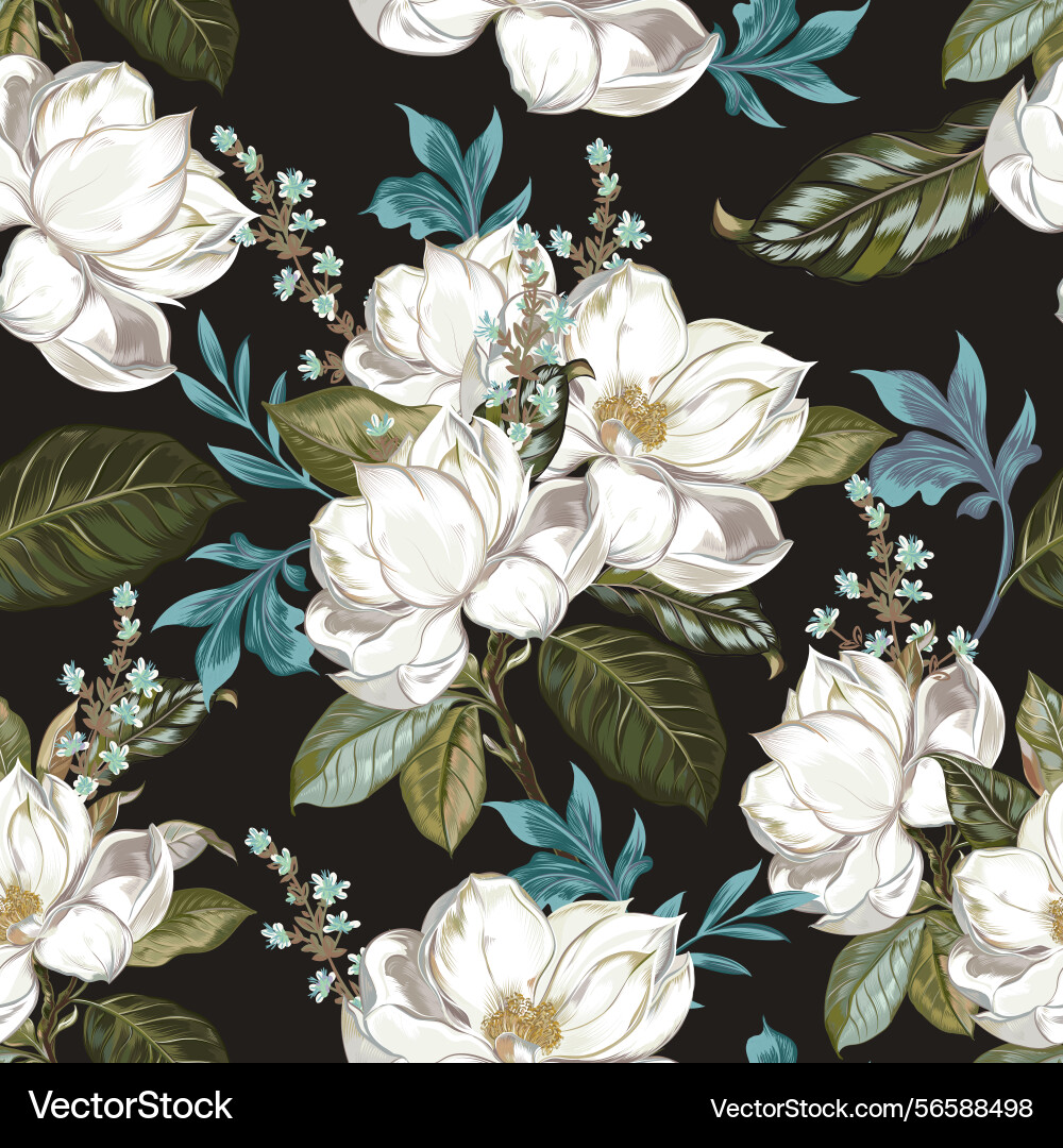 Magnolia Flower Seamless Pattern vector image