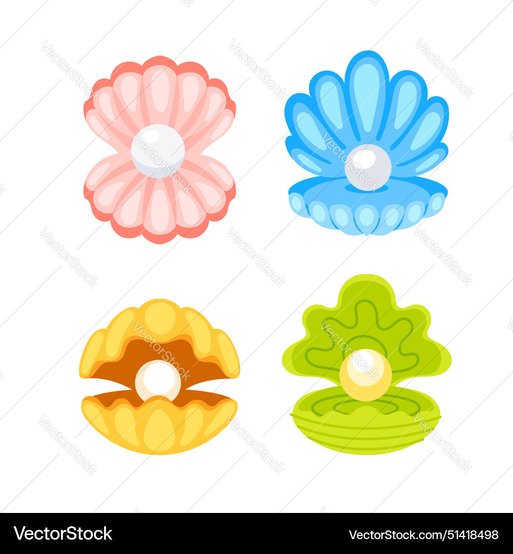 Pearl shells open seashell scallop Royalty Free Vector Image