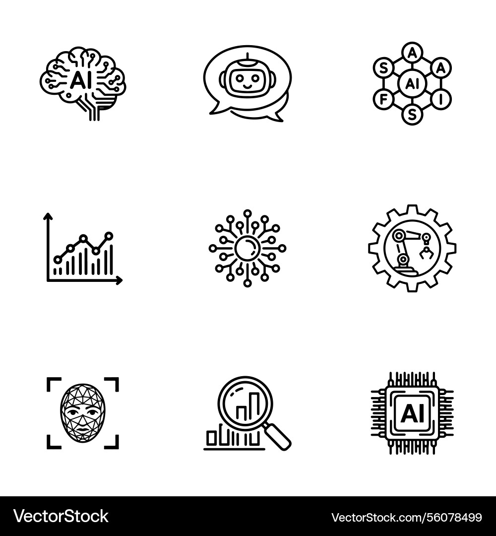 Ai and machine learning icons set Ai and machine learning icons set vector image