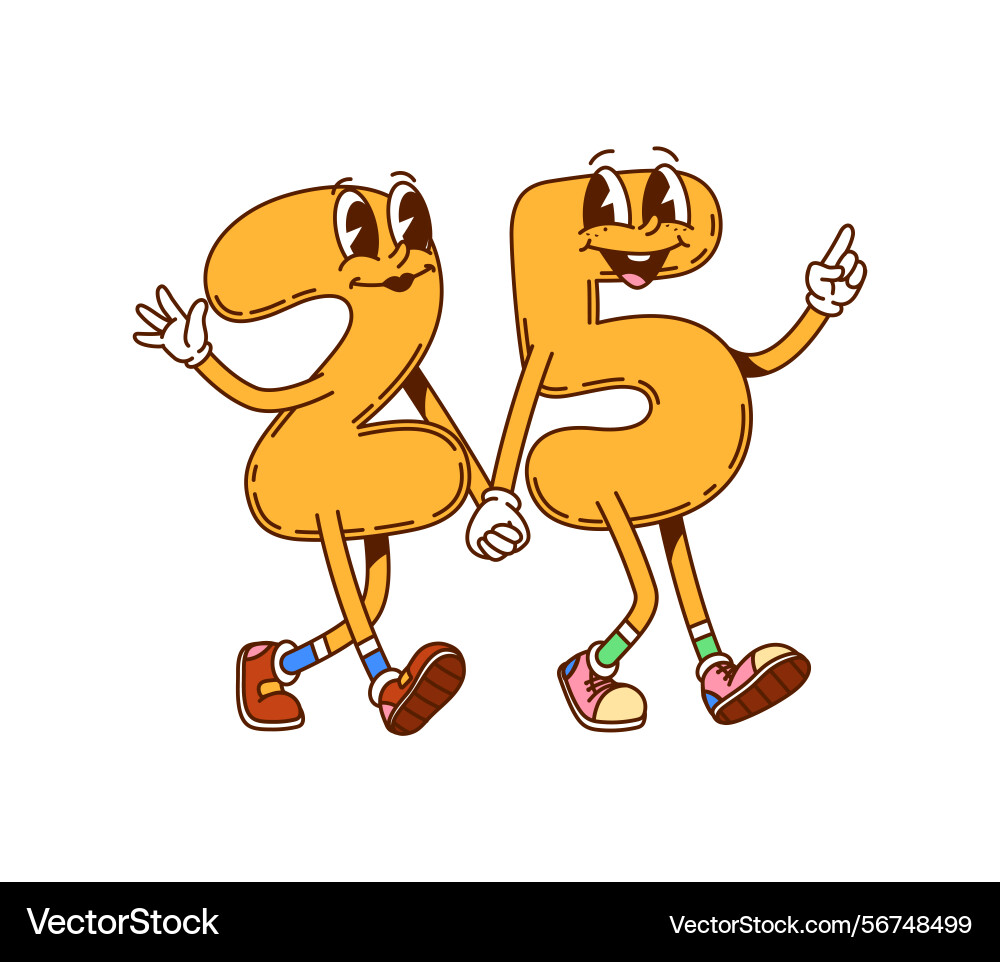 Groovy math number characters 2 and 5 happy faces Groovy math number characters 2 and 5 happy faces vector image