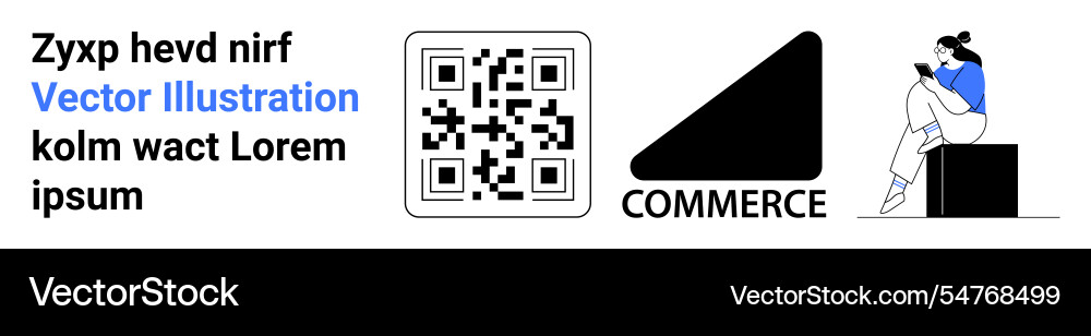 Qr code with bold commerce icon and person reading Qr code with bold commerce icon and person reading vector image