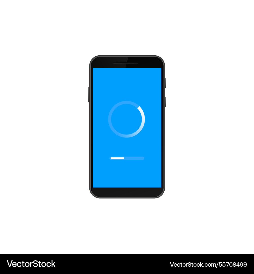 Smartphone displaying blue screen with loading vector image