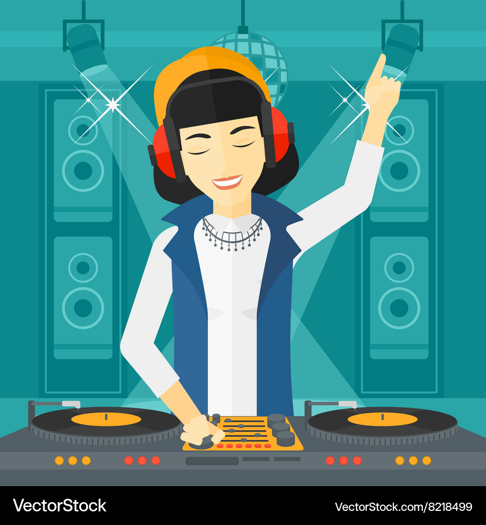 Smiling dj with console Vector Image