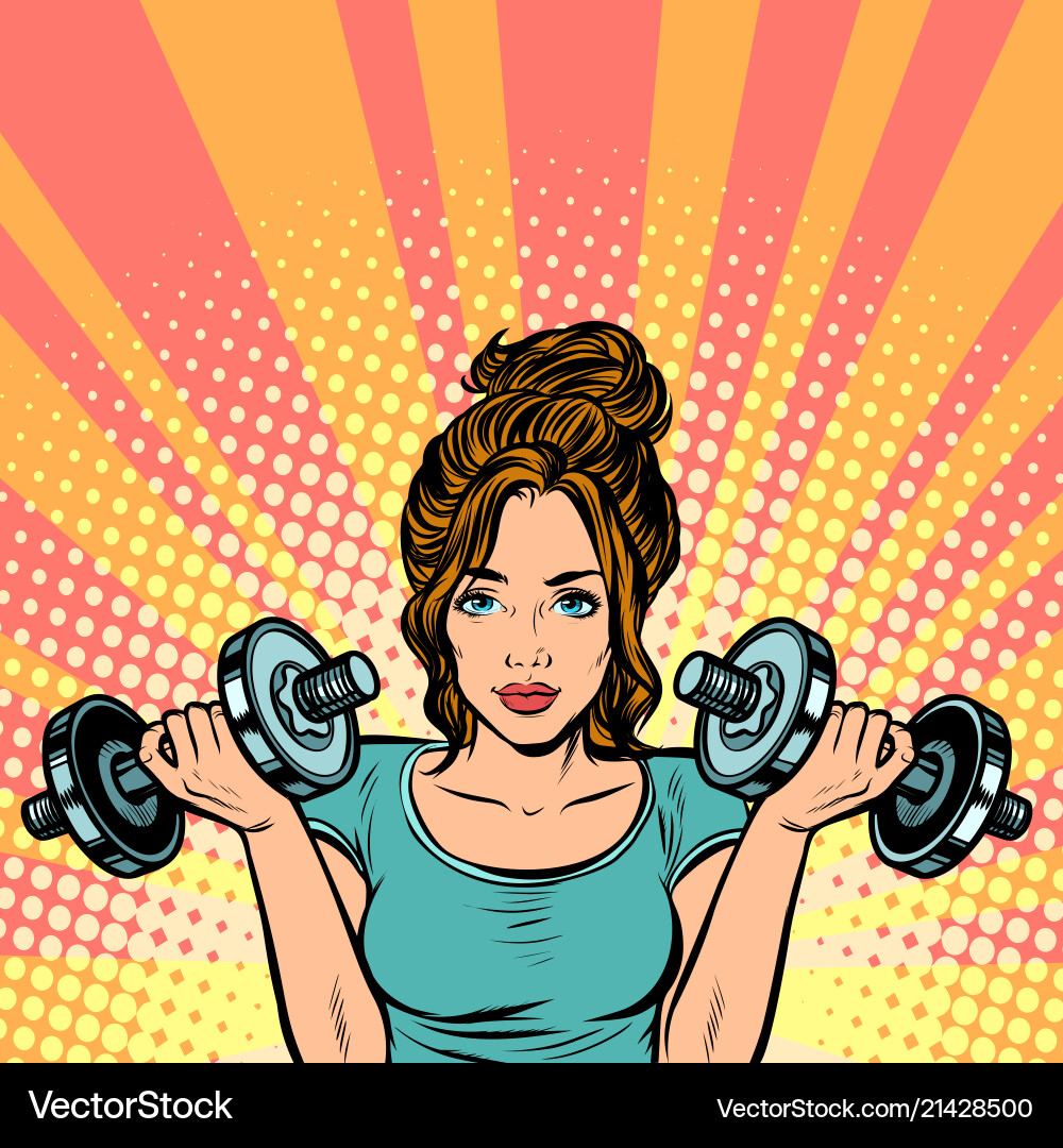 Beautiful woman with dumbbells in gym Beautiful woman with dumbbells in gym vector image