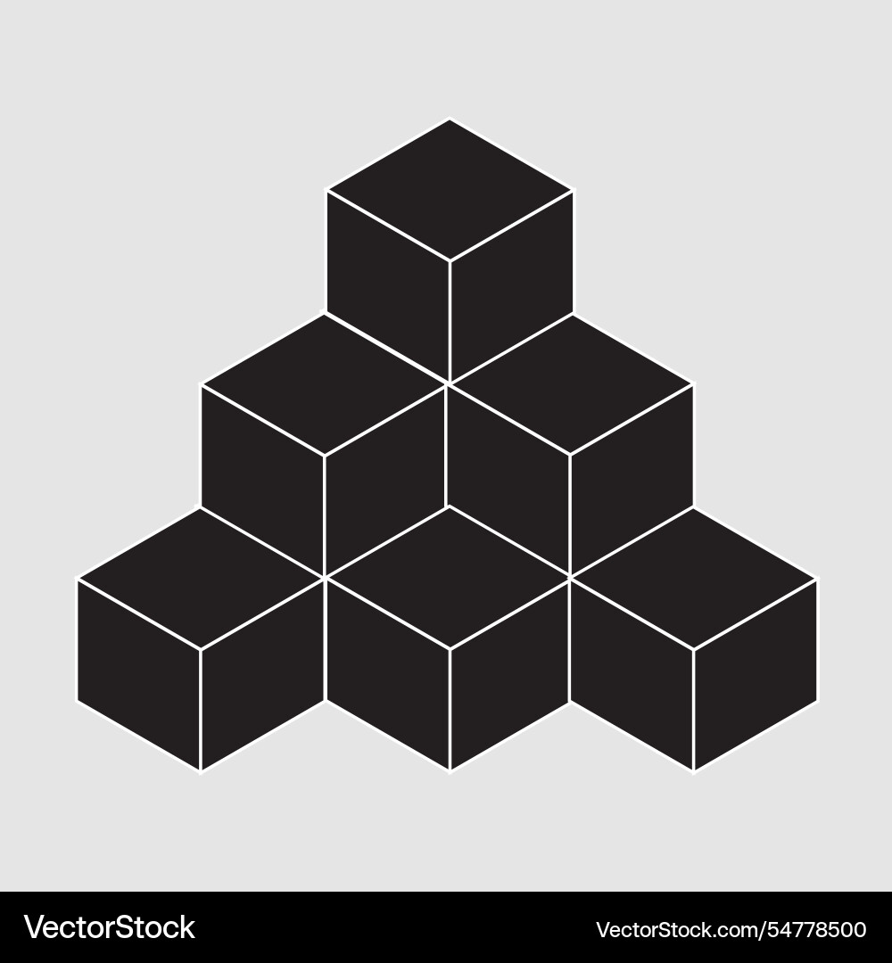 Black 3d cube model icon collection Black 3d cube model icon collection vector image