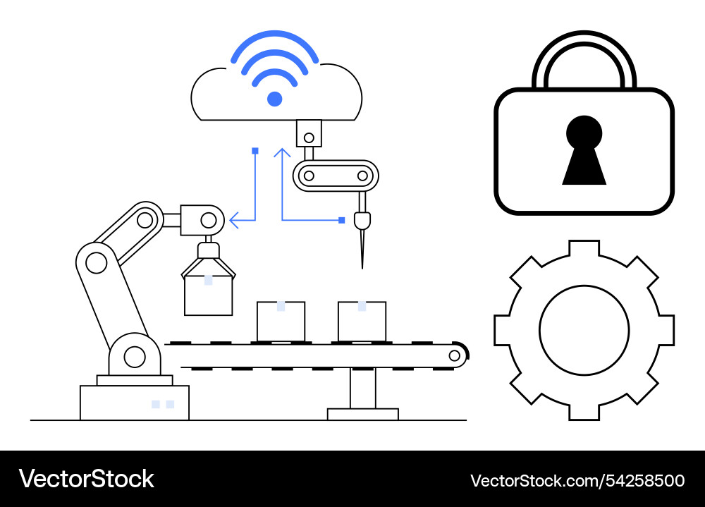 Factory automation with robotic arm and cloud Factory automation with robotic arm and cloud vector image
