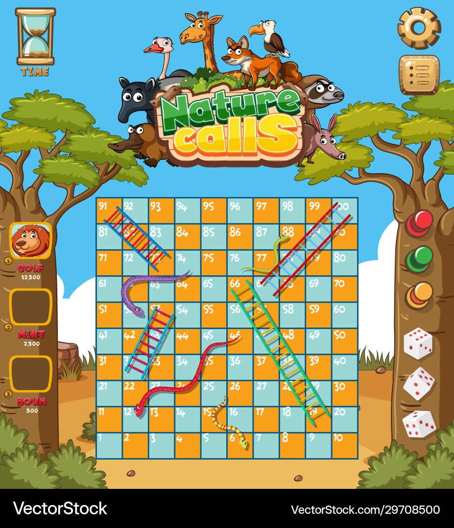 Game template design with trees and animals Game template design with trees and animals vector image