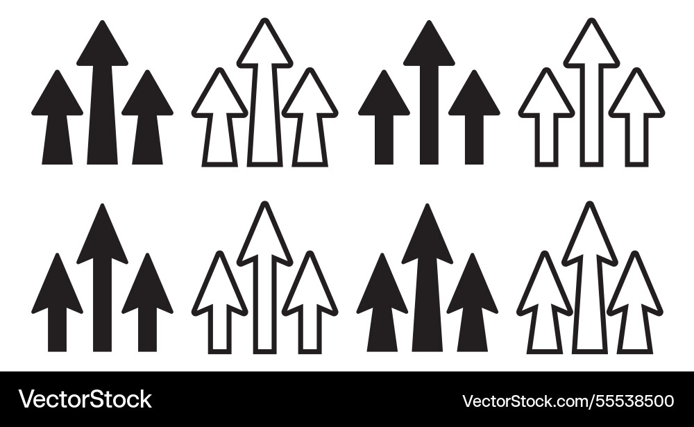 Set of arrows move upward in outline and filled Set of arrows move upward in outline and filled vector image
