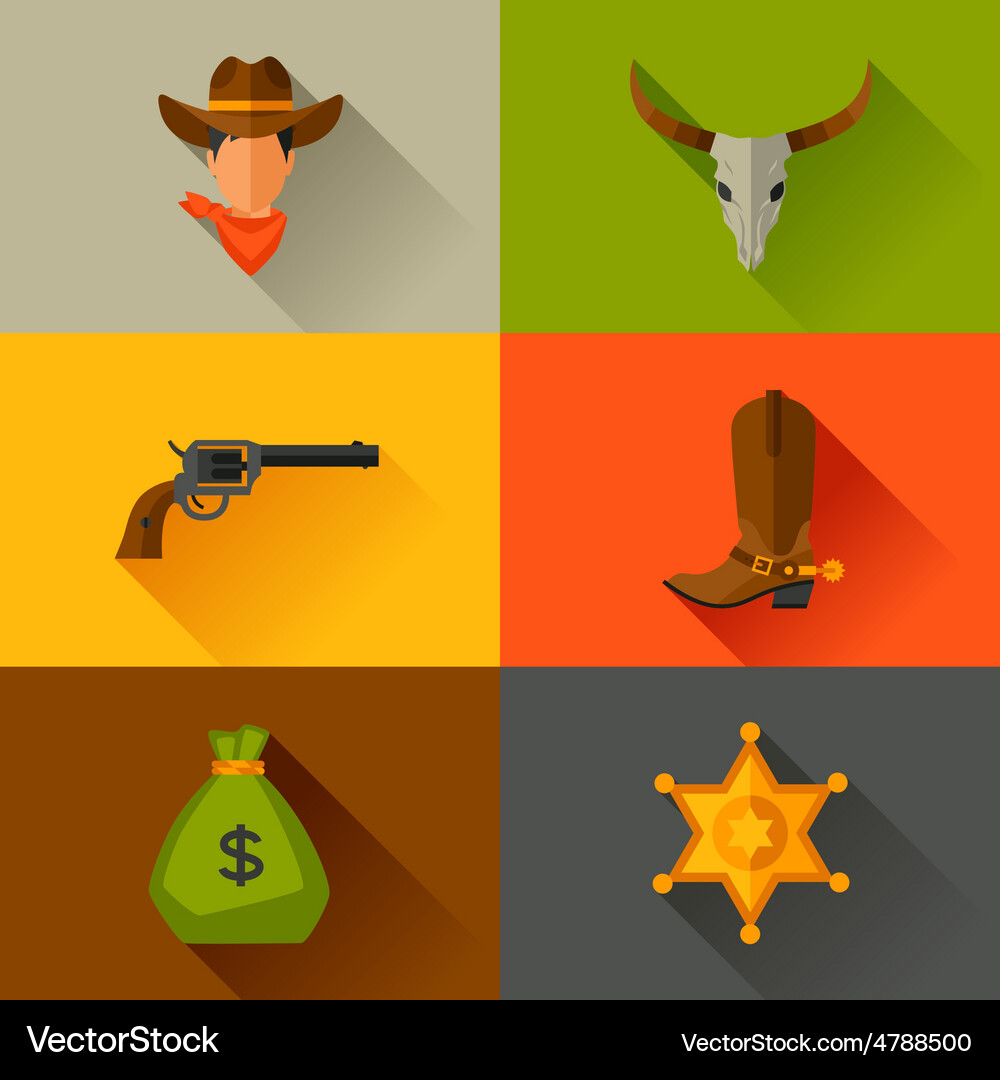 Wild west cowboy objects and design elements Vector Image