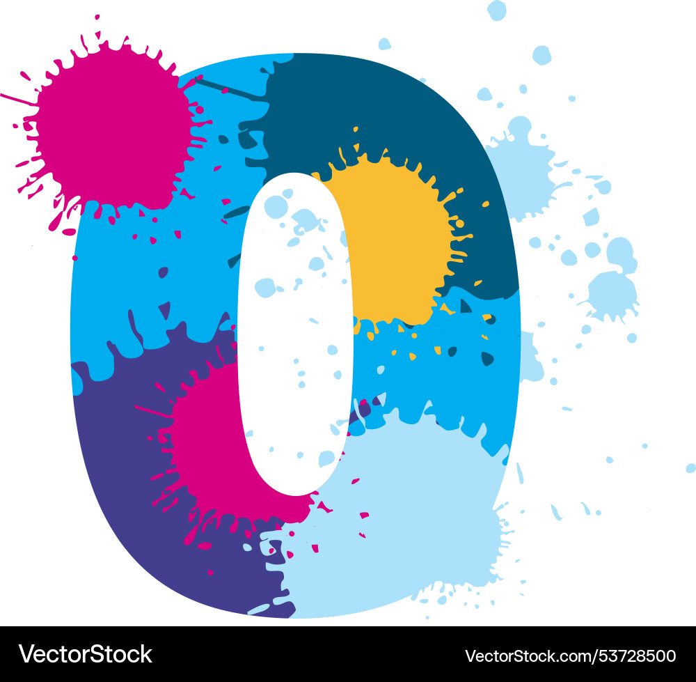 Zero number in creative color paint splash style Zero number in creative color paint splash style vector image