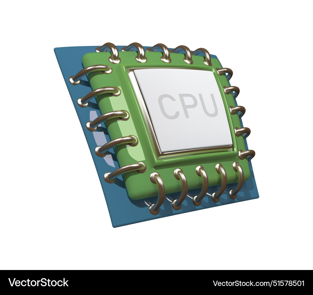 Computer cpu Chip 3d Icon Prozessor isoliert Vektorbild