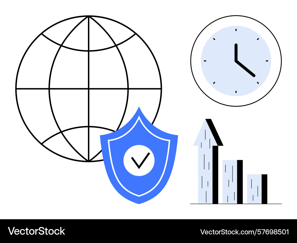 Global connectivity with secure shield clock Global connectivity with secure shield clock vector image