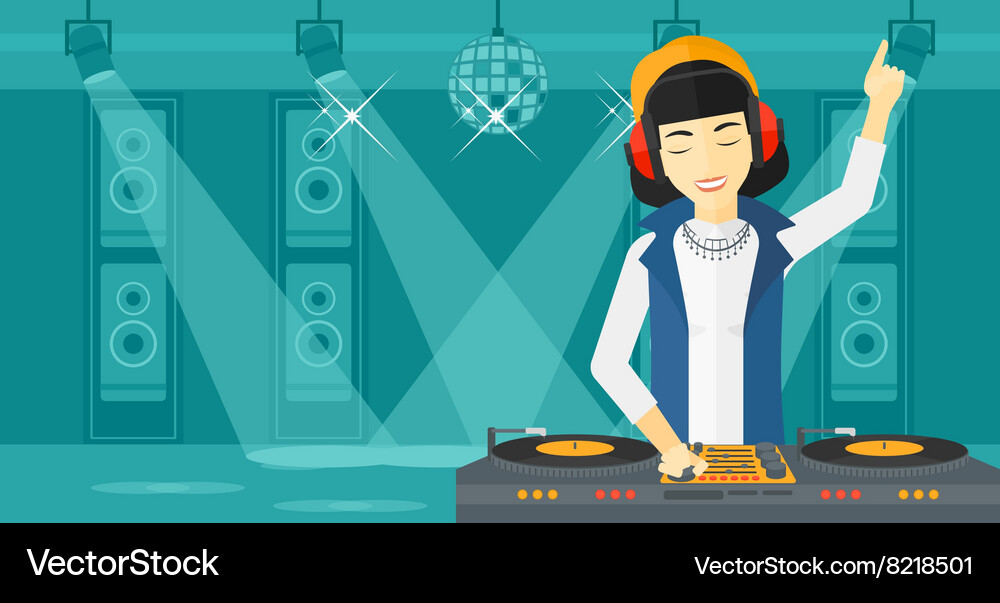 Smiling dj with console Vector Image
