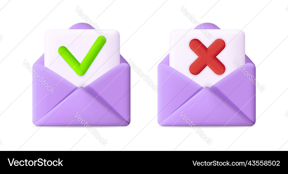 3D Envelope with Check & Cross vector image