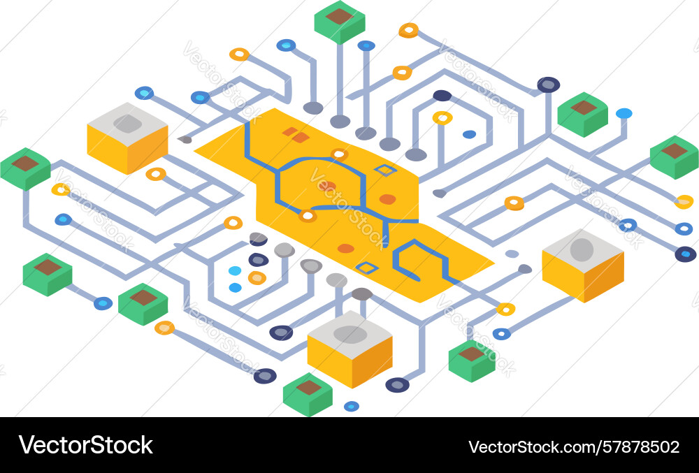 Abstract circuit board with hexagonal nodes Vector Image