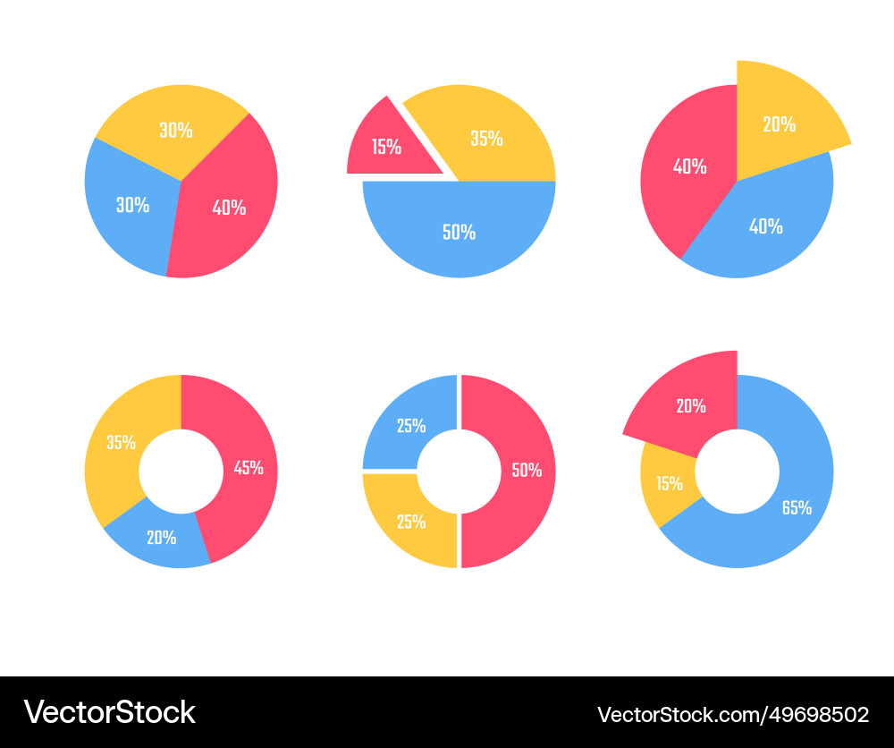 Circle pie chart infographic diagram set vector image