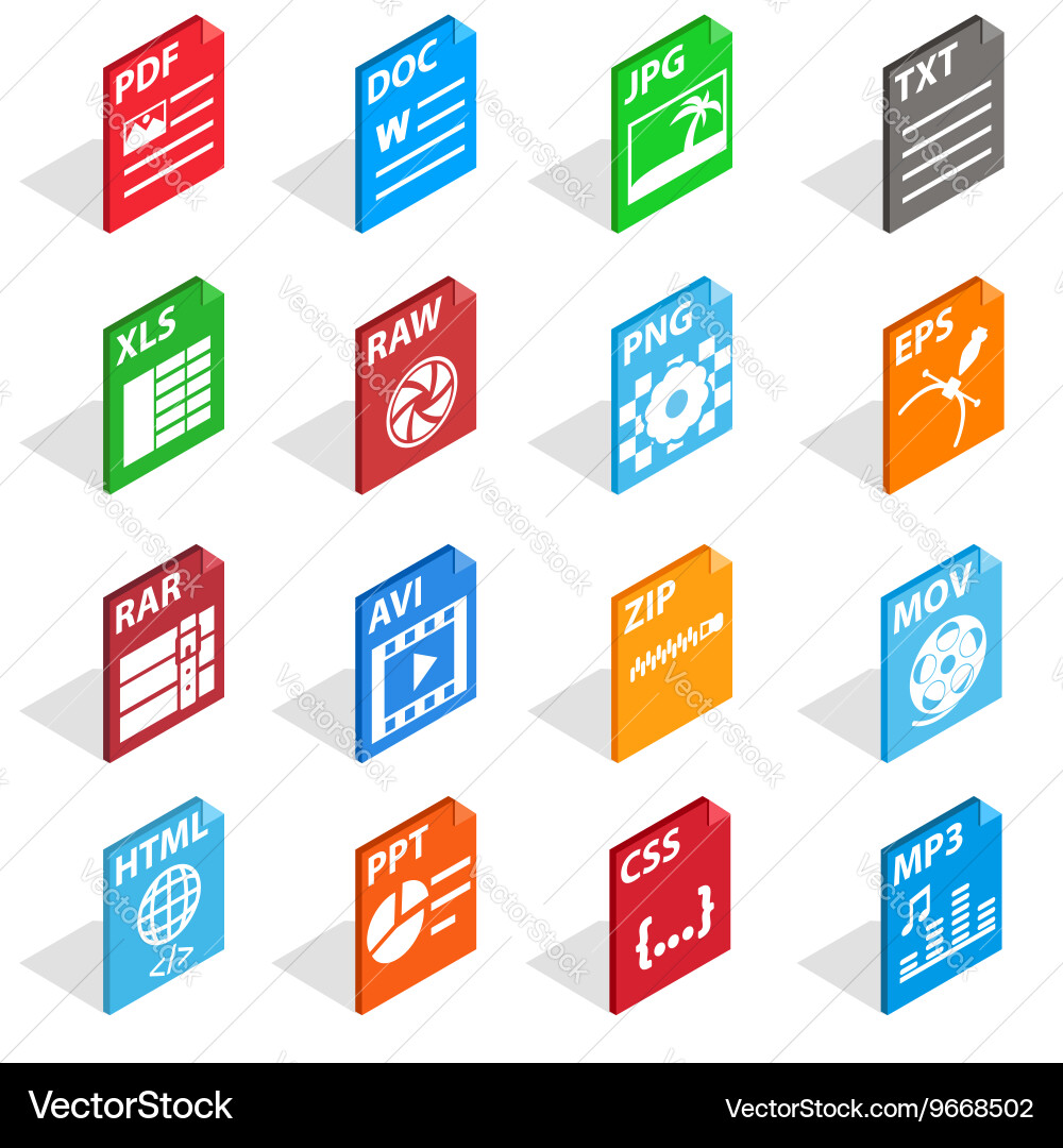 File type icons set isometric 3d style vector image