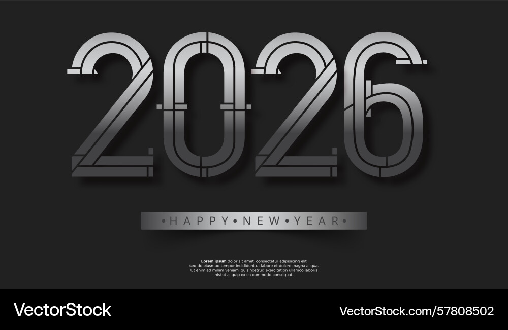 Gleaming silver digits display the year 2026 Vector Image