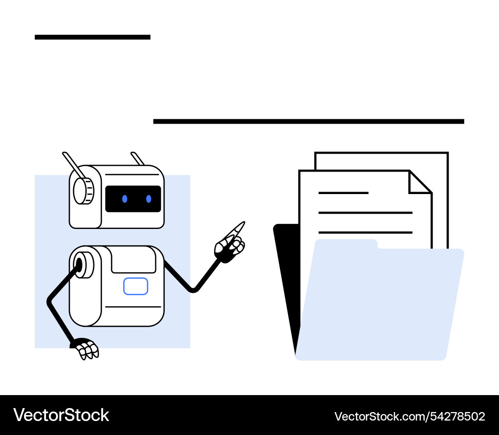 Robot organizing documents into folder Robot organizing documents into folder vector image